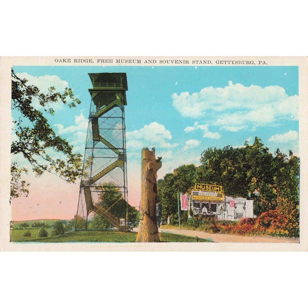 Oak Ridge Free Museum Observation Tower Gettysburg PA Linen Postcard